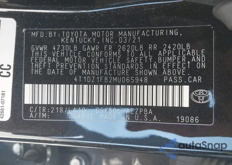 2021 Toyota Avalon Limited from USA, damaged, VIN 4T1DZ1FB2MU065948